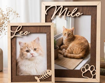 Personalized Cat Memorial Photo Frame, Cat Loss Gift, Custom Cat Remembrance Keepsake, Pet Dog Sympathy Wooden Frame