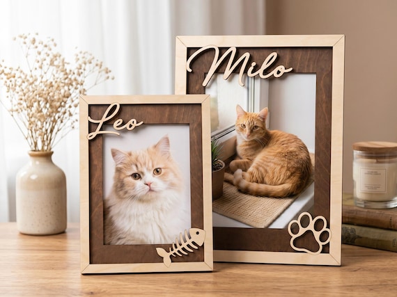 Personalized Cat Memorial Photo Frame, Cat Loss Gift, Custom Cat Remembrance Keepsake, Pet Dog Sympathy Wooden Frame