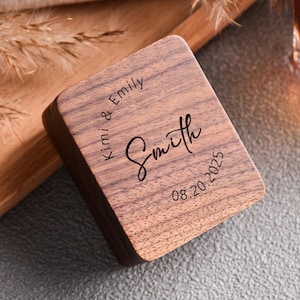 Personalized Walnut Ring Box: Engraved Wedding Ring Holder