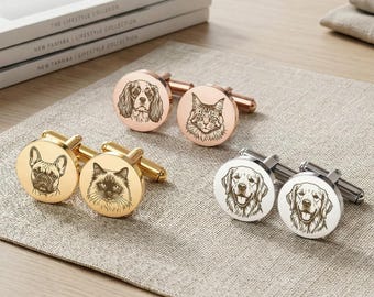 Gemelos personalizados con retrato de mascota, gemelos con foto personalizados, regalo conmemorativo para el novio, regalo de boda para él, gemelos de perro y gato.