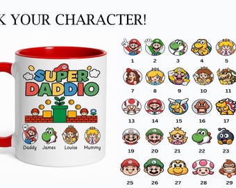 Super Daddio Personalised Mug – Custom Name Character Family Mug Dad Gift – Funny Custom Father’s Day Present for Gamer Dads For Christmas