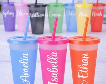 Personalised Name Cold Cup with Straw | Custom Reusable Tumbler | Iced Coffee Cup