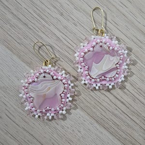 Pink & Gold Beaded Flower Earrings