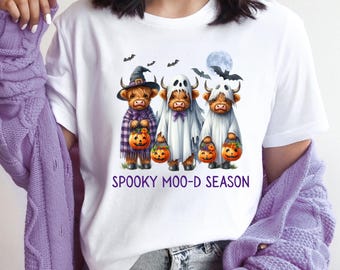 Highland Cow Halloween PNG: Upiorny projekt sublimacji z krową duchem