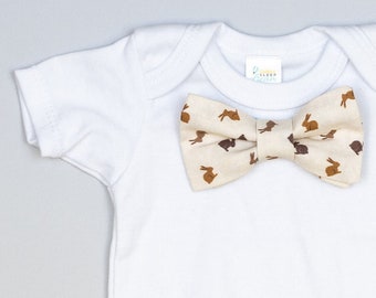 CHOCOLATE BUNNY Bow tie Bodysuit. Easter Baby Ties. Baby Bowties. Baby Boy Dress Clothes. Newborn Boy Easter.