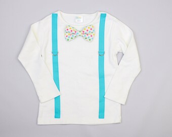 Toddler boy easter picture outfit. AQUA suspenders & EASTER Tie. bowtie. Spring. 2t 3t 4t 18m 24m polka dot or chevron