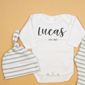 Personalized Coming Home Outfit.Gender Neutral. Baby Boy Baby Girl. Gray Grey White, Newborn Established, Custom Name, Take home, hospital