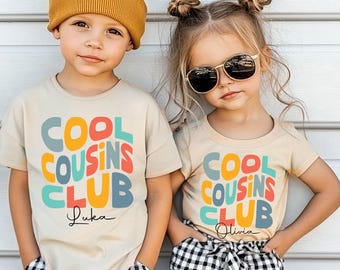 Personalized Retro Style Cousin Shirts. Custom Matching Cool Cousins Club Shirts. Groovy Cousin Trip. Natural Baby Kids Youth Adult Shirts