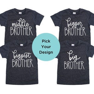 Big Brother T-Shirt / meliert MARINE, SCHRIFT, WEISS / großer Bruder Ansage, mittlerer, größer, größter