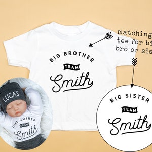 Big Brother or Big Sister shirt. Matches Just Joined Team newborn design. Tshirt, Graphic Tee. Baby Announcement. Last Name. image 1