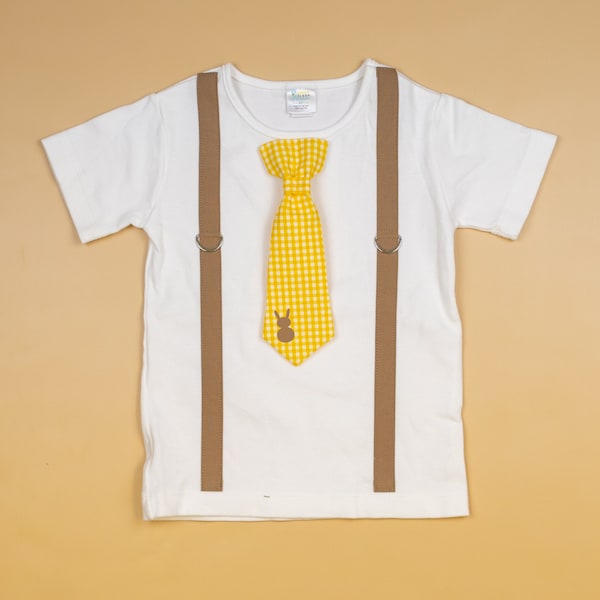 Baby Jungen Oster Outfit: Krawatte kariert mit Hase & Mocca Hosenträger