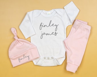 Baby Girl Coming Home Outfit, Name Announcement Outfit, Personalized. First Middle Name. Custom. Pink. Baby. Newborn, Take home, hospital