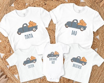 Pumpkin Truck First Birthday Matching Family Shirts, Mom of the Birthday Boy, Pumpkin Birthday Shirt, Blue Farm Truck, Dad, Brother, Sister