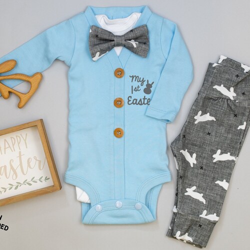 Personalized Baby Boy Easter Outfit. Bunny Tail Pants. Blue Etsy