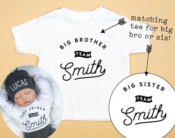 Big Brother oder Big Sister Shirt. Matches Just Joined Team Neugeborenen Design. Tshirt, Grafik Tee. Baby Ankündigung. Nachname.