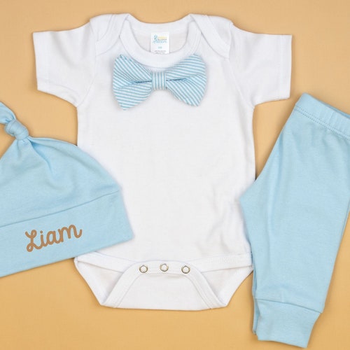 Newborn Boy Bowtie Outfit With Matching Hat and Sock Set. Etsy