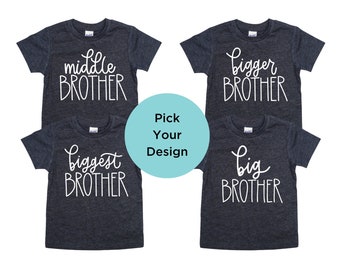 Big Brother shirt / Heathered NAVY, SCRIPT, WHITE / big brother announcement, middle, bigger, biggest