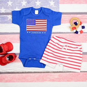 Baby Boy 4th of July Outfit Personalized. American Flag Shirt. 4th of July Baby Boys Outfit. Boy's July 4th Shirt.  Toddler