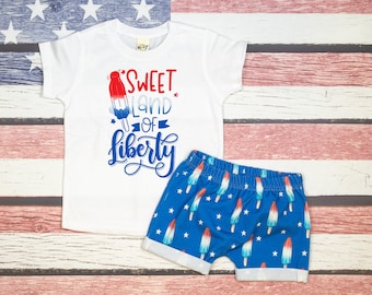 Boys 4th of July Outfit. Pop Shirt.  Toddler July 4th Baby Boys Outfit. Patriotic Boy Outfit.  Popsicle Shorts