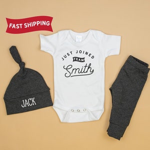 Baby Boy Coming Home Outfit, Just Joined Team Baby Outfit, Custom Name, Personalized First and Last Name, Newborn Boy, New to the Crew image 8