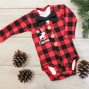 Buffalo Plaid Cardigan. Baby Boy Christmas Outfit. Buffalo Plaid Baby Outfit. Newborn Boy. Baby Lumberjack. 1st First Christmas. Moose. image 9