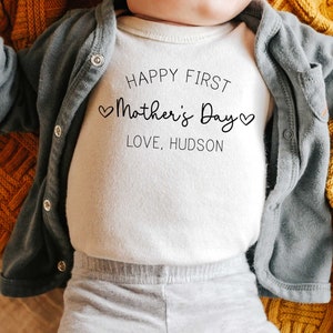 Personalized Our First Mother&#39;s Day Bodysuit. Happy First Mother&#39;s Day Bodysuit. Baby Gift to Mom. Mother&#39;s Day Present. Custom Name