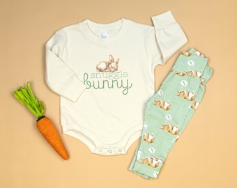 Snuggle Bunny Sweatshirt. Baby Easter Shirt. Baby Boy or Girl Easter Outfit. Bunny Pants. Toddler Boy. Oversize Romper. Gender Neutral.