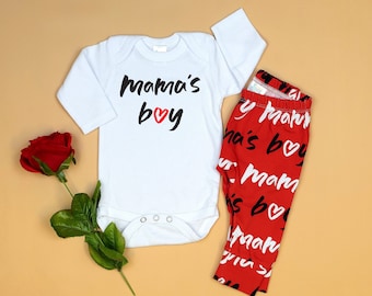 Baby Boy Valentines Day Outfit. Mama's Boy Outfit Shirt. Mother's Day Newborn Boy Coming Home Outfit, 1st Valentines, Infant