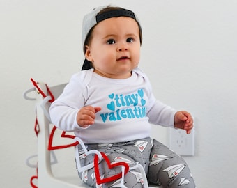 Baby Boy Valentine Outfit. Tiny Valentine Bodysuit. Paper Airplane Pants. Short sleeve or long sleeve. Valentine's Clothes. Blue Gray