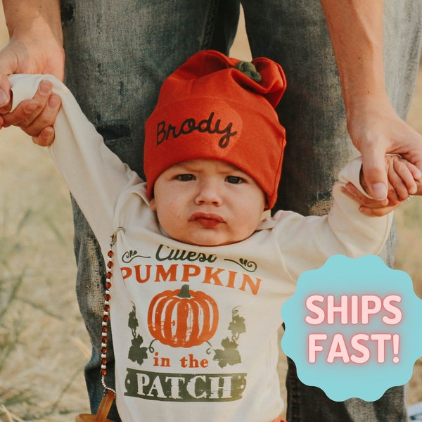 Fall Boy Cutest Pumpkin Patch Outfit. Fall Clothes. 1st Thanksgiving. Baby Boy. Pumpkin Hat. Name Personalized. Coming Home Outfit Fall.
