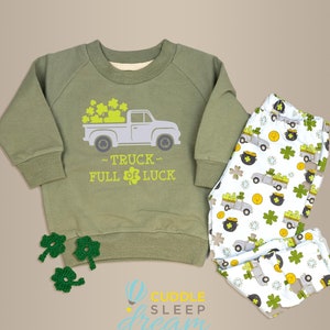 Baby Boy St. Patrick&#39;s Day Truck Outfit. Truck Full of Luck Sweatshirt, Tshirt, Bodysuit, or Pants. Toddler Boy&#39;s Saint Patrick&#39;s