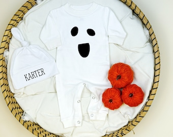Halloween Romper. Baby ghost costume. Newborn halloween costume. Black and white. Infant Halloween Outfit. Ghost bodysuit. easy simple.