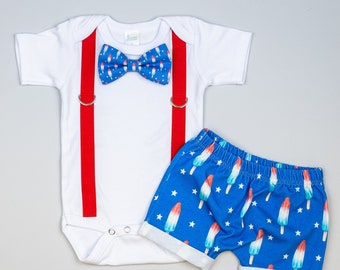 Baby Jungen Outfit: Popsicle Shorts, Fliege Hosenträger