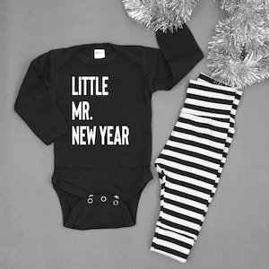 Little Mr. New Year. Baby Boy New Year Outfit. My 1st New Years Eve Clothes. First New Year. Black and Gold. Baby New Year. Newborn.