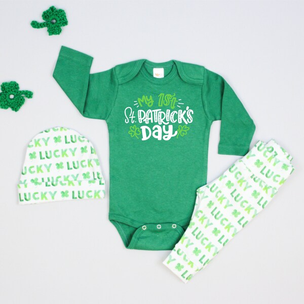 Baby Boys First St. Patrick's Day Outfit, Green Bodysuit, Lucky Leggings, Newborn boy 1st Saint Paddy's Day