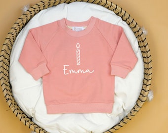 Personalized Birthday Sweatshirt with Name and Candle. 1st, 2nd Birthdays. Candle Shirt. Girls Birthday Top. Pink. Baby Girl