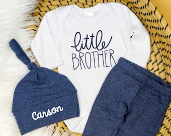 Little brother coming home outfit,  outfit, baby brother coming home outfit, big brother matching, personalized, name, navy