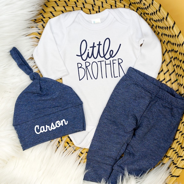 Little brother coming home outfit,  outfit, baby brother coming home outfit, big brother matching, personalized, name, navy