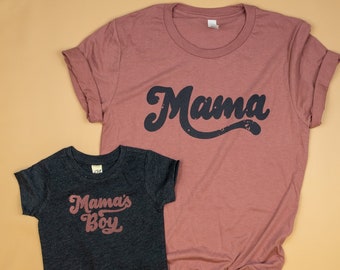 Mama and Mama's Boy. Mommy and Me Outfits Boy. Baby Boy Mother's Day Outfit. Mom and Son Matching. Toddler Boy. Shirts Mauve. Screenprint