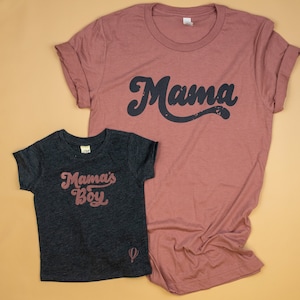 Mama and Mama&#39;s Boy. Mommy and Me Outfits Boy. Baby Boy Mother&#39;s Day Outfit. Mom and Son Matching. Toddler Boy. Shirts Mauve. Screenprint