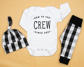 New to the Crew, Baby Boy Coming Home Outfit Buffalo Plaid, Winter, Newborn Boy, Monochrome, Year