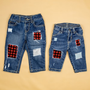 Destroyed Jeans for Toddlers. BUFFALO PLAID. Baby Boy Denim. Infant, Toddler. 3m, 6m, 9m, 12m, 18m, 24m, 2t, 3t, 4t, 5t