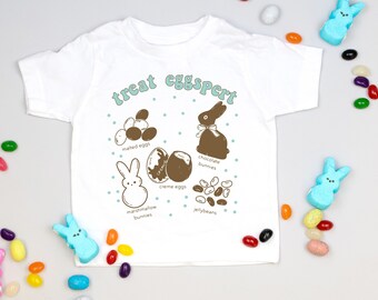 Kids Easter Shirt. Funny Treat Expert / Eggspert. Chocolate or Marshmallow Bunny, Jelly Beans. Candy. Toddler Boy or Toddler Girl.