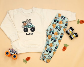 Jungen Oster-Truck Sweatshirt. Kleinkind Junge Monstertruck Ostern. Oster-Truck Hose. Kleinkind Junge Ostern Outfit. Tshirt. Personalisiert.