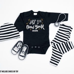 Personalized Baby Boy 1st New Year Outfit. New Years Eve Clothes. 2024 First New Year. Black and Gold. Baby New Year. Newborn.