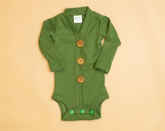 Olive green Cardigan. Infant Boy or Girl Dapper . Boho Baby Boy Clothes. Cuddle Sleep Dream Cardigan Bodysuit. Newborn Boy.