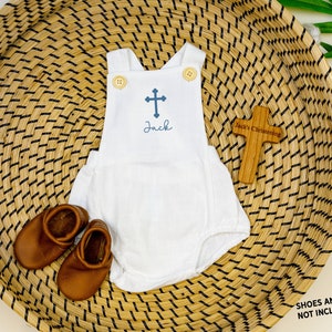 Baby Boy Baptism Outfit. Baptism Romper. Casual Summer Comfortable Outfit. Christening Blessing Boy Linen-Like White. Personalized Name