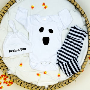 Baby boy ghost costume. Newborn boy halloween costume. Peek a boo. Black and white. Infant Halloween Outfit. Ghost bodysuit. easy simple.