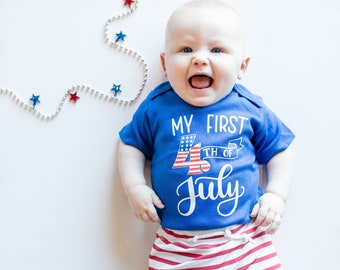 1st 4th of July Baby Boy Outfit. My First Fourth of July. Newborn Boy. Patriotic Outfit. Red White and Blue.