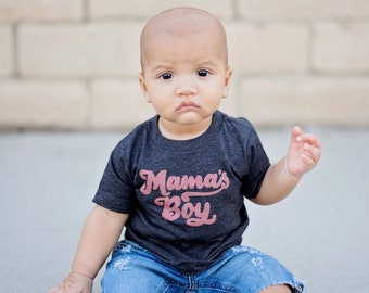 Mama's Boy Shirt for Toddler Boy. Baby Boy Mother's Day Outfit. Screenprinted. Retro Style.